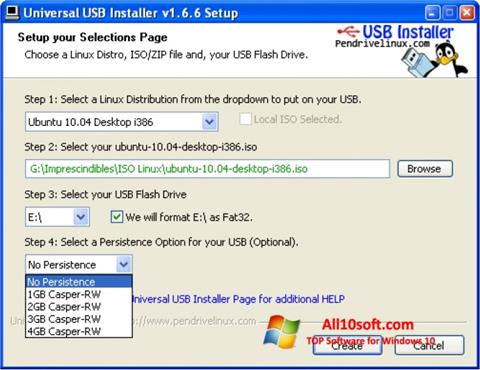 Screenshot Universal USB Installer per Windows 10