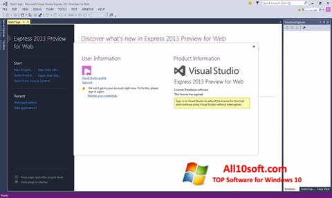 Screenshot Microsoft Visual Studio per Windows 10