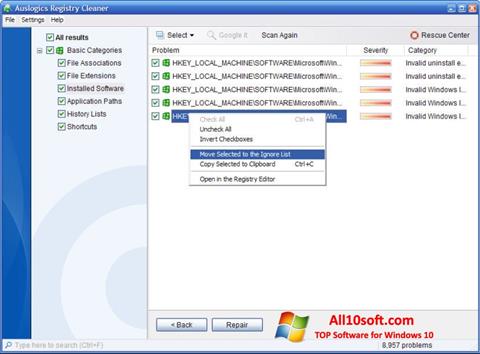 Screenshot Auslogics Registry Cleaner per Windows 10