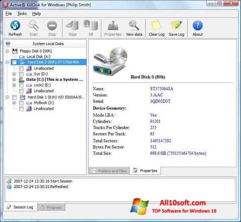 Screenshot Active KillDisk per Windows 10