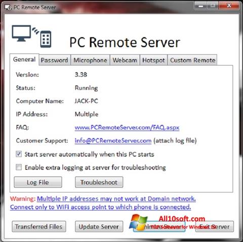 Screenshot PC Remote Server per Windows 10