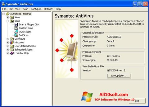Screenshot Symantec Antivirus per Windows 10