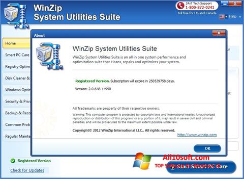 Screenshot WinZip System Utilities Suite per Windows 10
