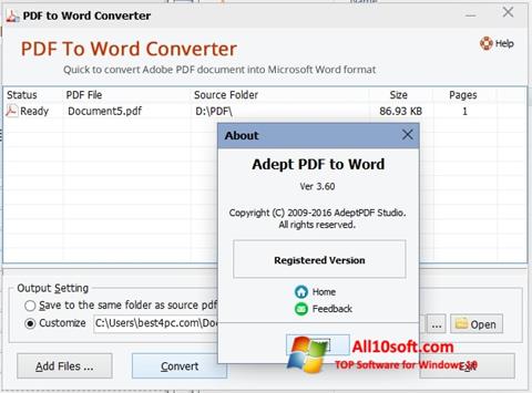 Screenshot PDF to Word Converter per Windows 10
