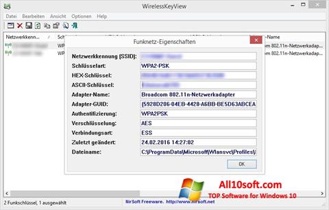 Screenshot WirelessKeyView per Windows 10