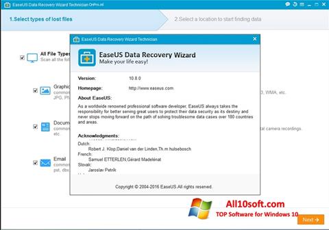 Screenshot EaseUS Data Recovery Wizard per Windows 10