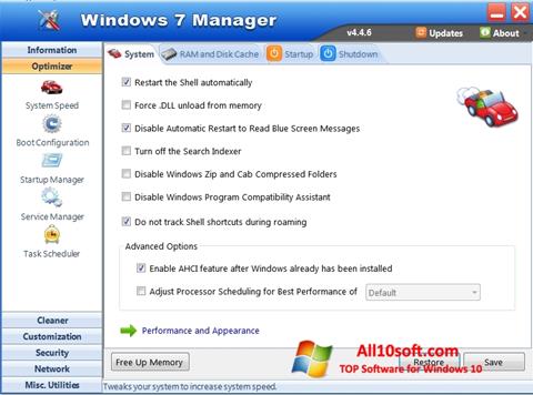 Screenshot Windows 7 Manager per Windows 10