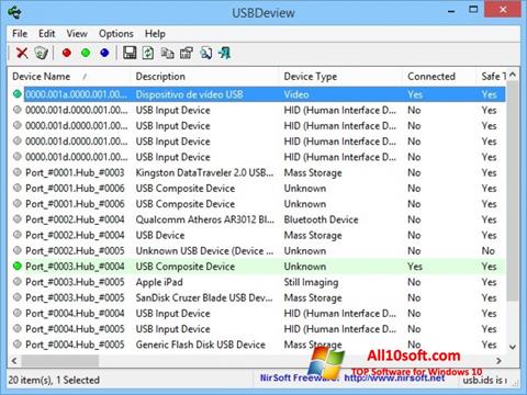 Screenshot USBDeview per Windows 10
