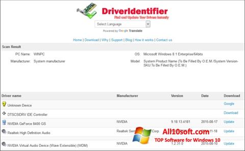 Screenshot Driver Identifier per Windows 10