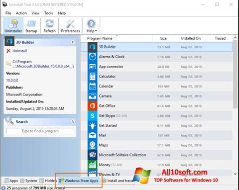 Screenshot Uninstall Tool per Windows 10