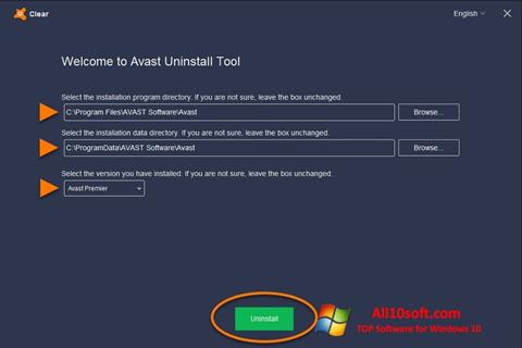 Screenshot Avast Uninstall Utility per Windows 10