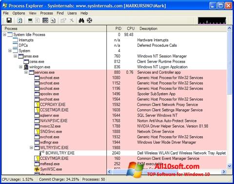 Screenshot Process Explorer per Windows 10