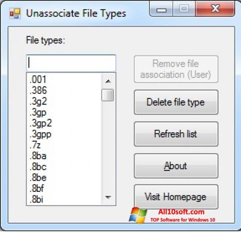 Screenshot Unassociate File Types per Windows 10