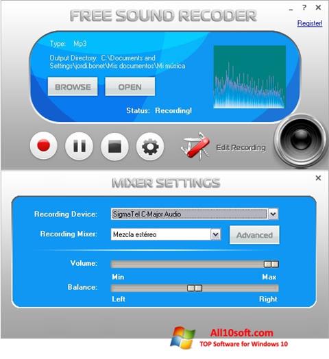 Screenshot Free Sound Recorder per Windows 10
