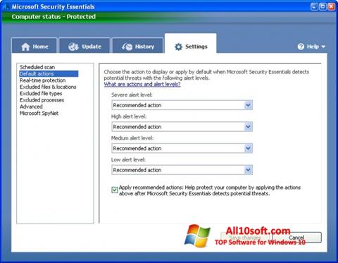 Screenshot Microsoft Security Essentials per Windows 10