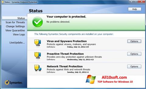 Screenshot Symantec Endpoint Protection per Windows 10