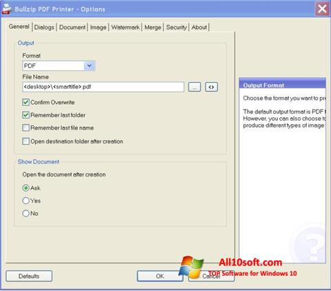 Screenshot BullZip PDF Printer per Windows 10