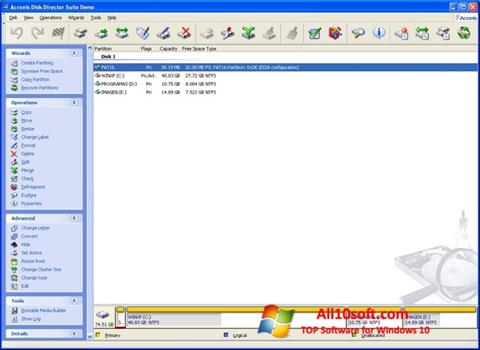 Screenshot Acronis Disk Director per Windows 10